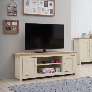 Lisbon TV Unit 2 Doors 1 Shelf in Cream and Oak