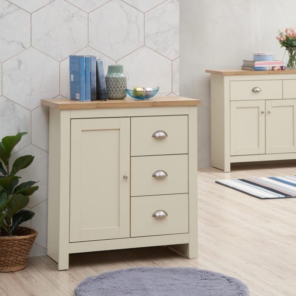 Lisbon Sideboard with 1 Door & 3 Drawers in Cream and Oak - Image 3