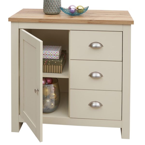 Lisbon Sideboard with 1 Door & 3 Drawers in Cream and Oak - Image 6