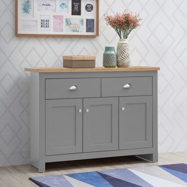 Lisbon Sideboard with 3 Doors & 2 Drawers in Grey and Oak - Image 3