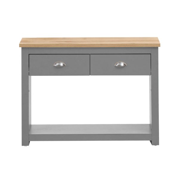 Lisbon 2 Drawer Console Table in Light Grey and Oak - Image 2