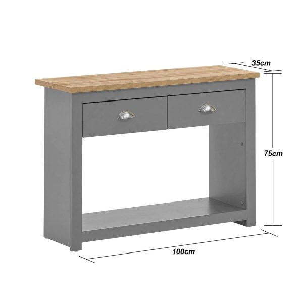 Lisbon 2 Drawer Console Table in Light Grey and Oak - Image 4