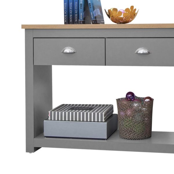 Lisbon 2 Drawer Console Table in Light Grey and Oak - Image 5