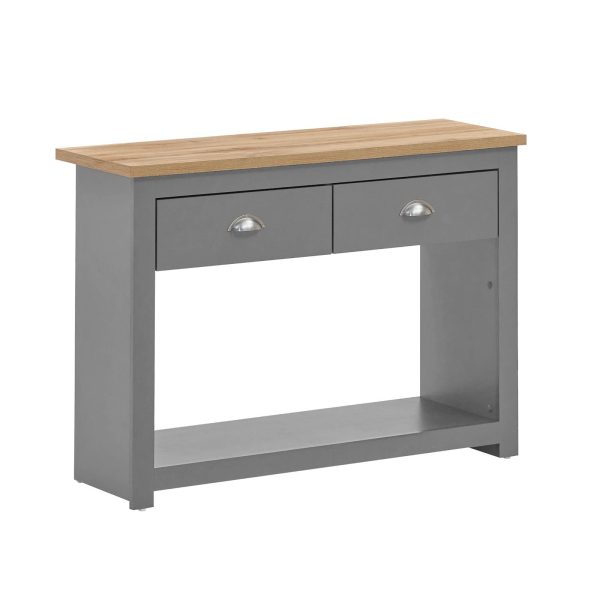 Lisbon 2 Drawer Console Table in Light Grey and Oak - Image 3