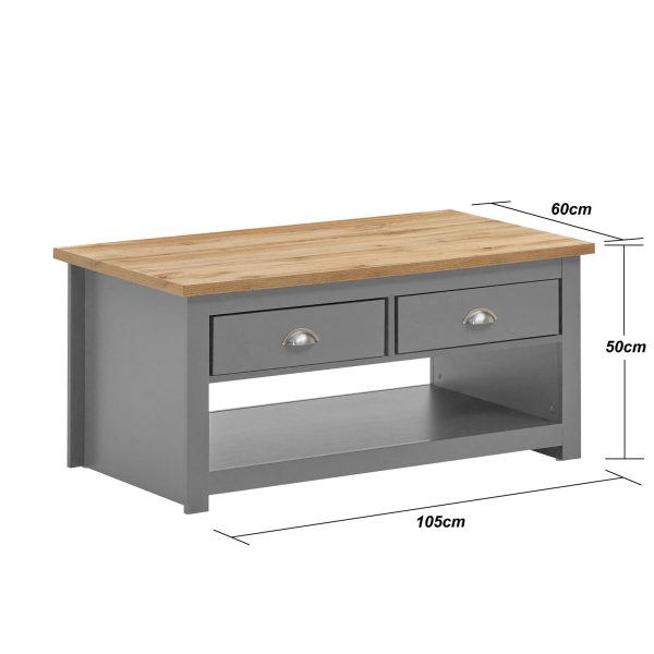 Lisbon 2 Drawer Coffee Table in Grey and Oak - Image 2