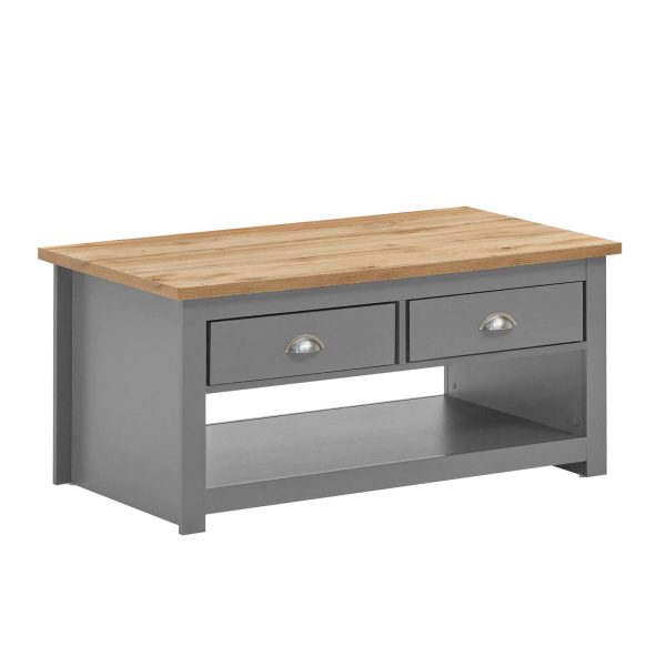 Lisbon 2 Drawer Coffee Table in Grey and Oak - Image 9