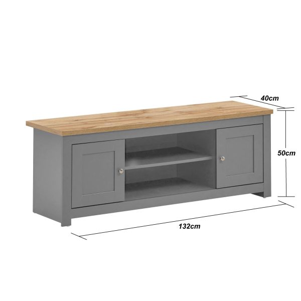 Lisbon TV Unit 2 Doors 1 Shelf in Light Grey and Oak - Image 2