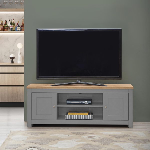 Lisbon TV Unit 2 Doors 1 Shelf in Light Grey and Oak - Image 3