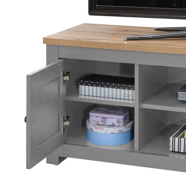 Lisbon TV Unit 2 Doors 1 Shelf in Light Grey and Oak - Image 5