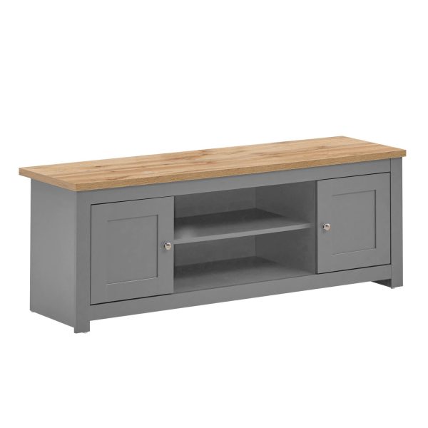 Lisbon TV Unit 2 Doors 1 Shelf in Light Grey and Oak - Image 7