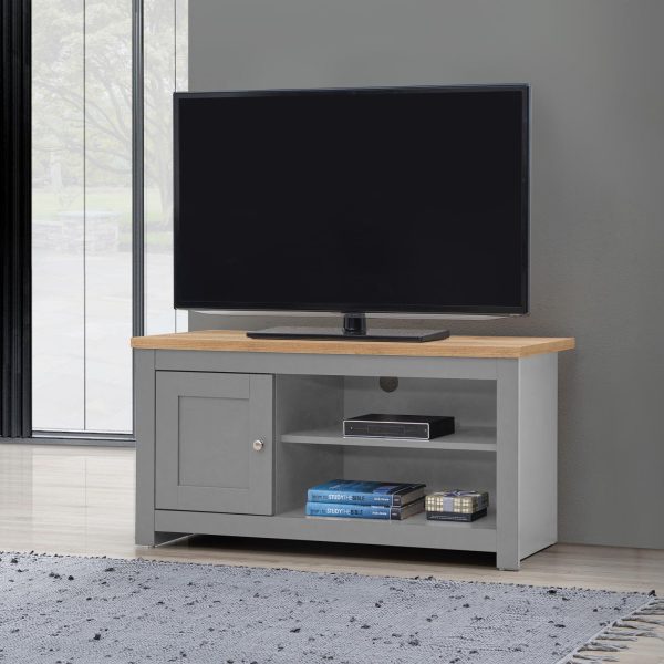 Lisbon TV Unit 1 Door 1 Shelf in Light Grey and Oak - Image 3