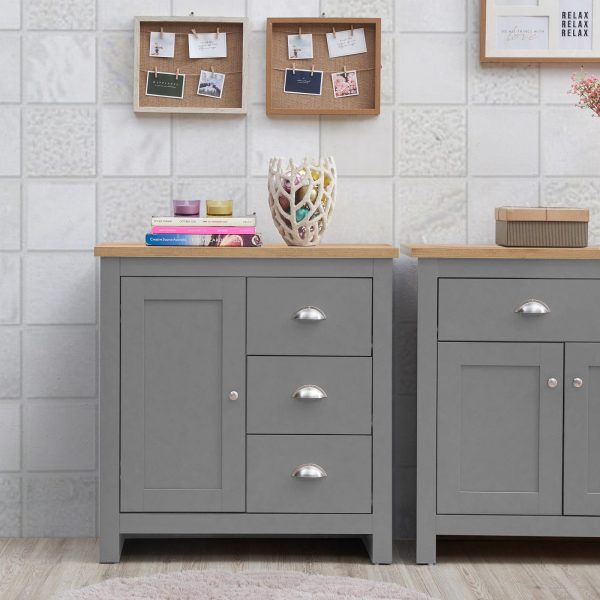 Lisbon Sideboard with 1 Door & 3 Drawers in Grey and Oak - Image 3