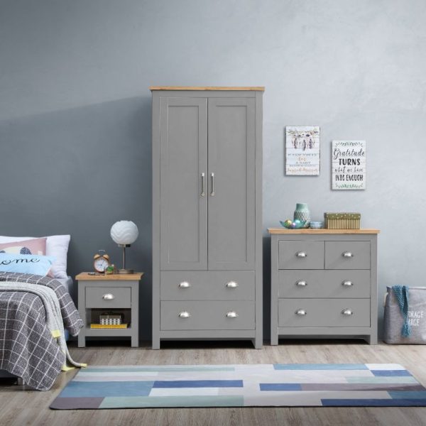 Lisbon 3 Piece Set (Wardrobe, Chest, Bedside) in Light Grey