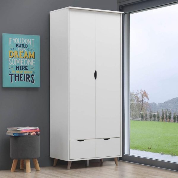 Pulford 2 Door Wardrobe with 2 Drawers in White