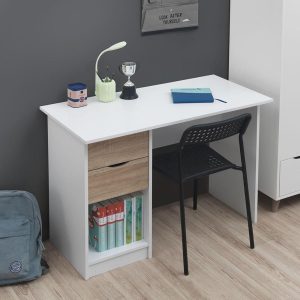 Pulford Desk with 2 Drawers in White and Oak