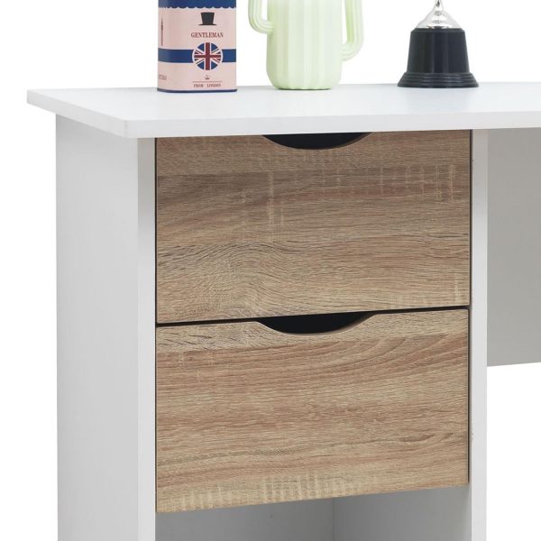 Pulford Desk with 2 Drawers in White and Oak - Image 2