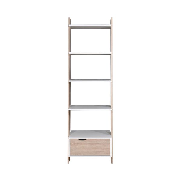 Pulford Ladder Bookcase with Drawer in White and Oak - Image 2