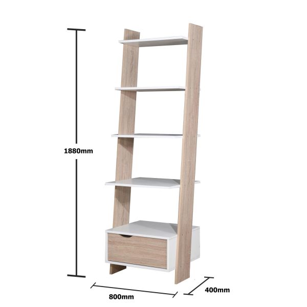 Pulford Ladder Bookcase with Drawer in White and Oak - Image 8