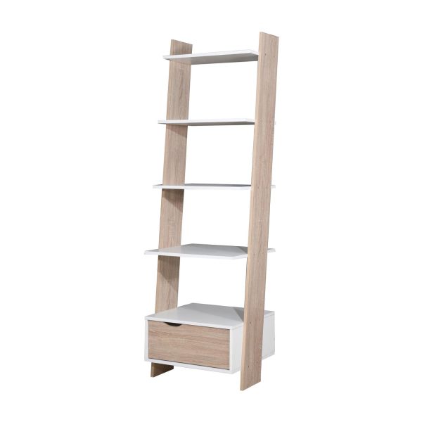 Pulford Ladder Bookcase with Drawer in White and Oak - Image 3