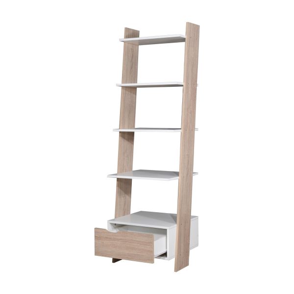 Pulford Ladder Bookcase with Drawer in White and Oak - Image 4