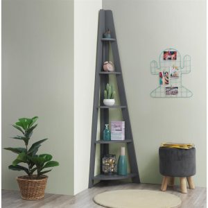 Riva Corner ladder bookcase in Dark Grey