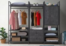Zahra 3 Piece Bedroom Furniture Set Open Wardrobes in Black