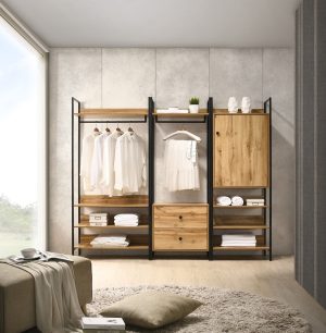 Zahra 3 Piece Bedroom Furniture Set Open Wardrobes in Zahra Oak