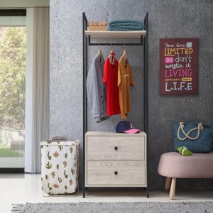 Zahra Open Wardrobe with 2 Drawers in Ash Oak