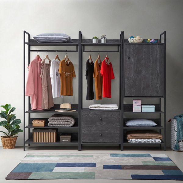 Zahra Open Wardrobe with 2 Drawers in Black - Image 2