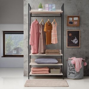 Zahra Open Wardrobe with 4 Shelves in Ash Oak