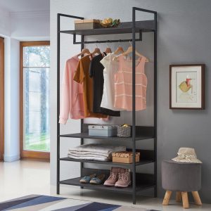 Zahra Open Wardrobe with 4 Shelves Black