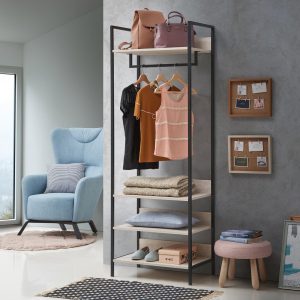 Zahra Open Wardrobe with 4 Shelves in Ash Oak