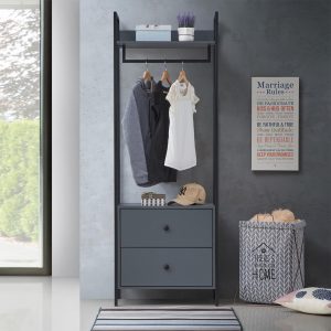 Zahra Open Wardrobe with 2 Drawers in Dark Grey