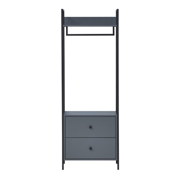 Zahra Open Wardrobe with 2 Drawers in Dark Grey - Image 2