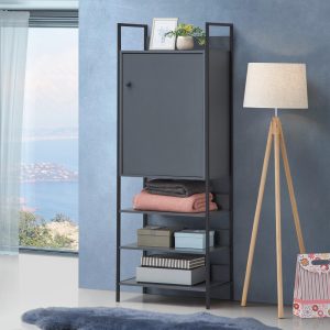 Zahra Storage Cabinet with 1 Door 3 Shelves in Dark Grey