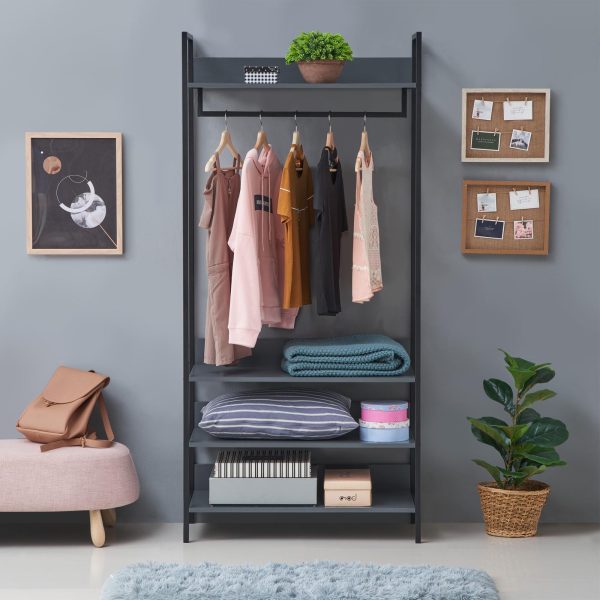 Zahra Open Wardrobe with 4 Shelves Dark Grey