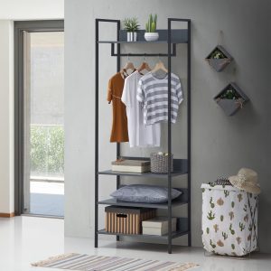 Zahra Open Wardrobe with 4 Shelves in Dark Grey