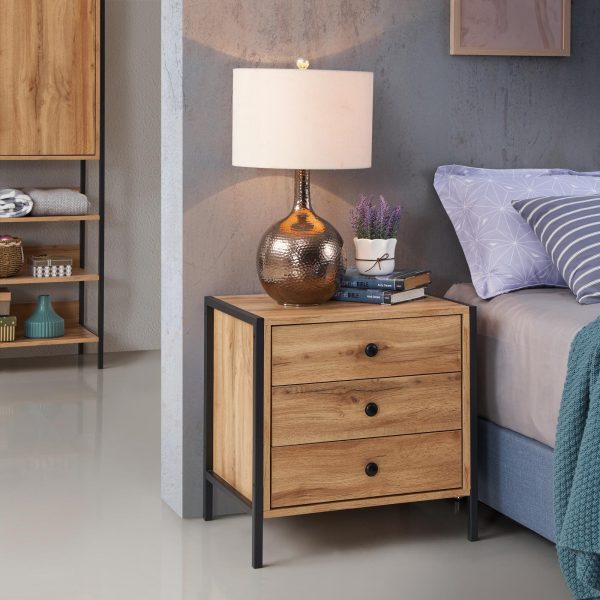 Zahra Nightstand with 3 Drawers in Wotan Oak