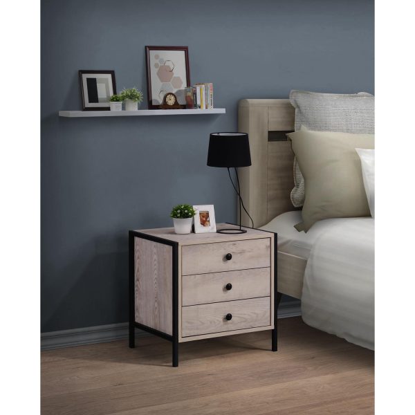 Zahra Nightstand with 3 Drawers in Ash Oak