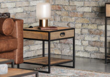 Ooki Lamp / Side Table With Drawer in Reclaimed Wood