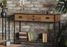 Ooki Large Console Table in Reclaimed Wood and Black Steel